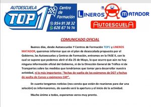 Comunicado oficial reapertura centro desescalada Covid-19
