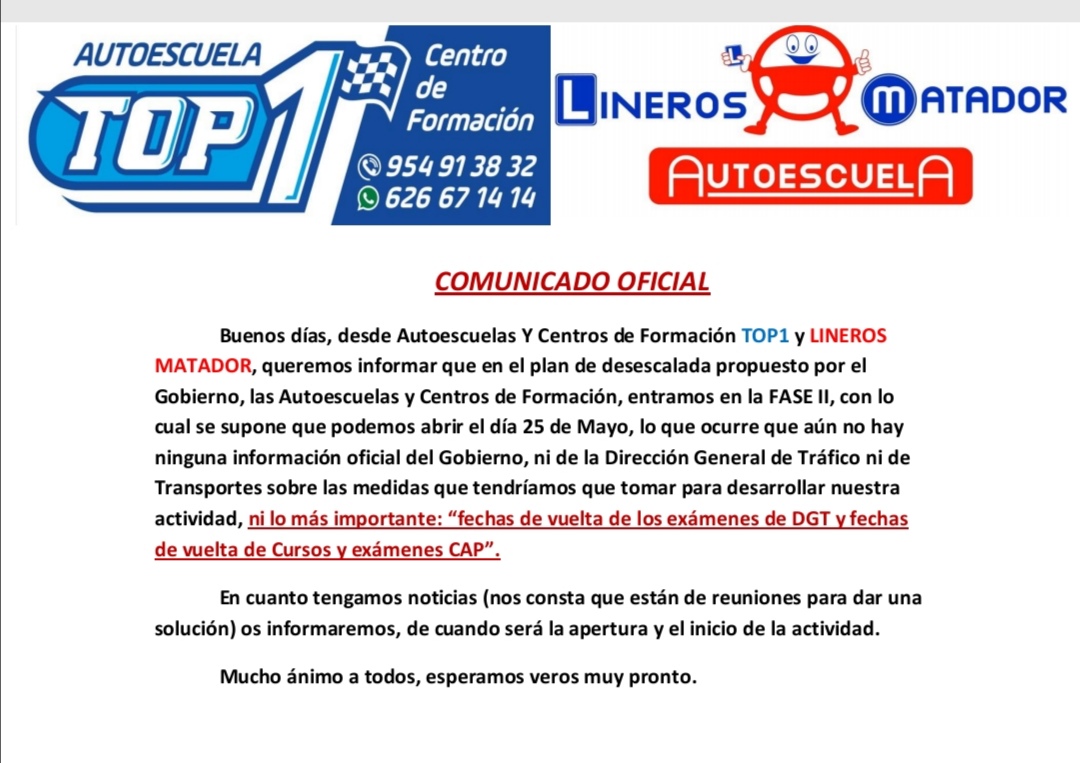 Comunicado oficial reapertura centro desescalada Covid-19
